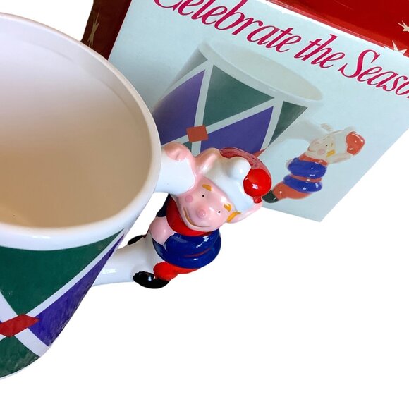 Vtg 1997 Celebrate The Season Christmas Ceramic Mug Elf Figurine Handle NEW NOS - Picture 3 of 8